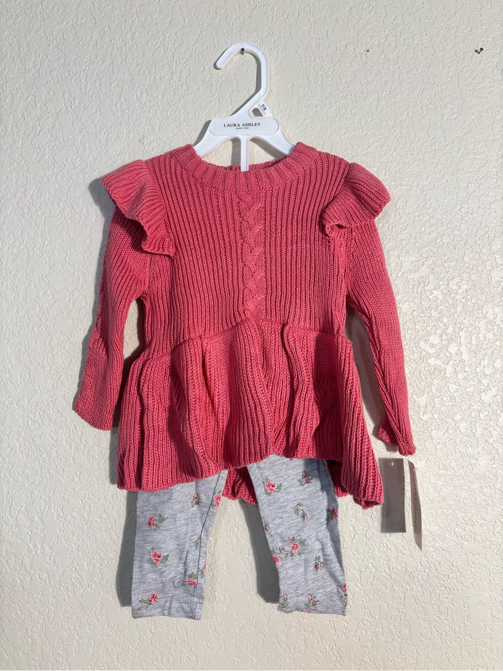 Laura Ashley Coral Pink Knit Ruffle Peplum Sweater Top